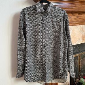 Tommy Bahama Island Soft Black and Tan Printed Long Sleeve Button Down Shirt